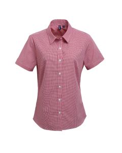  Premier Women's Microcheck Short Sleeve Cotton Shirt