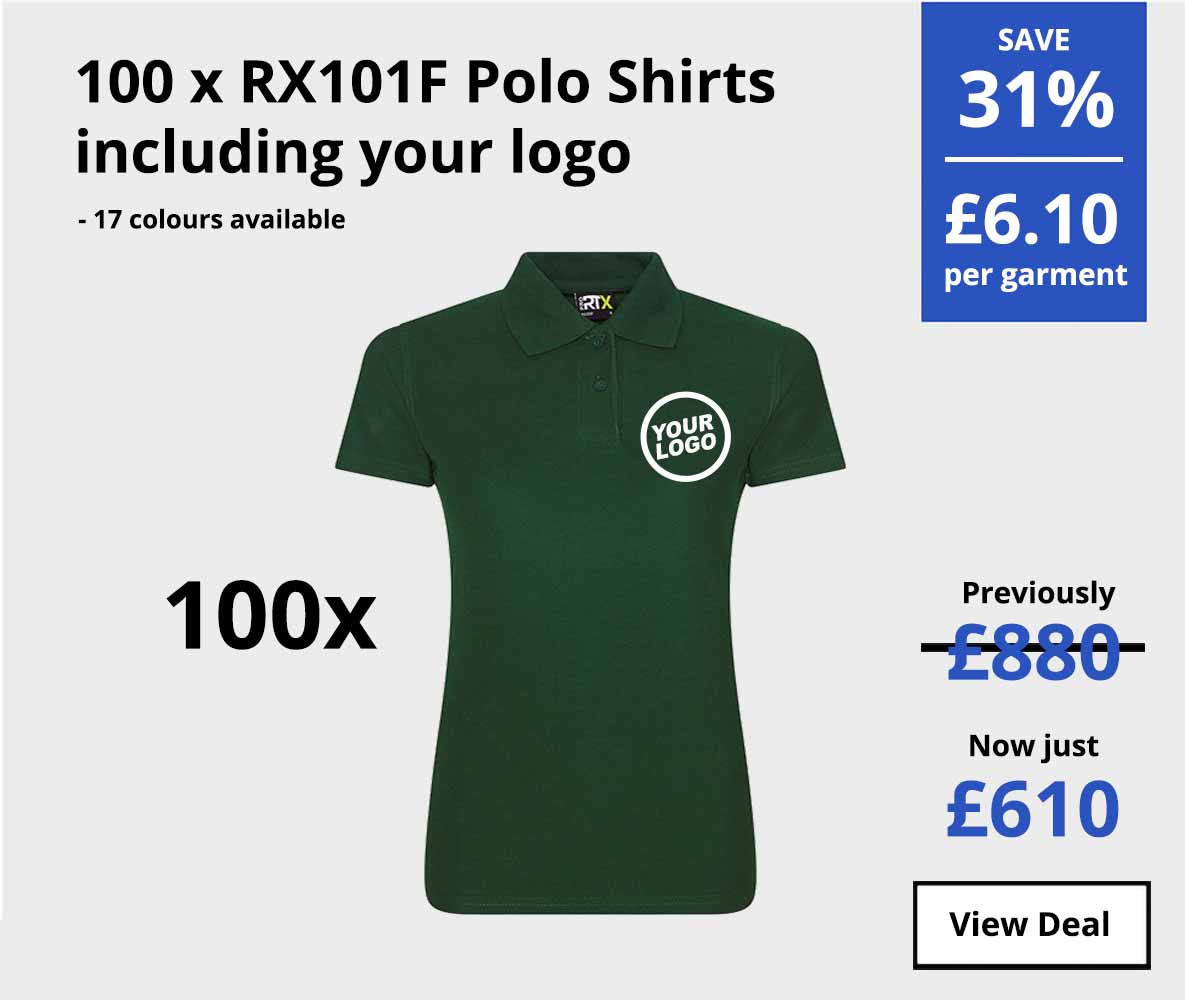 100 X RX101 Polo Shirts including your logo save 31%